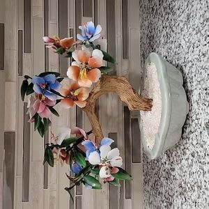 MCM Carved Jade Agate flower bonsai plant